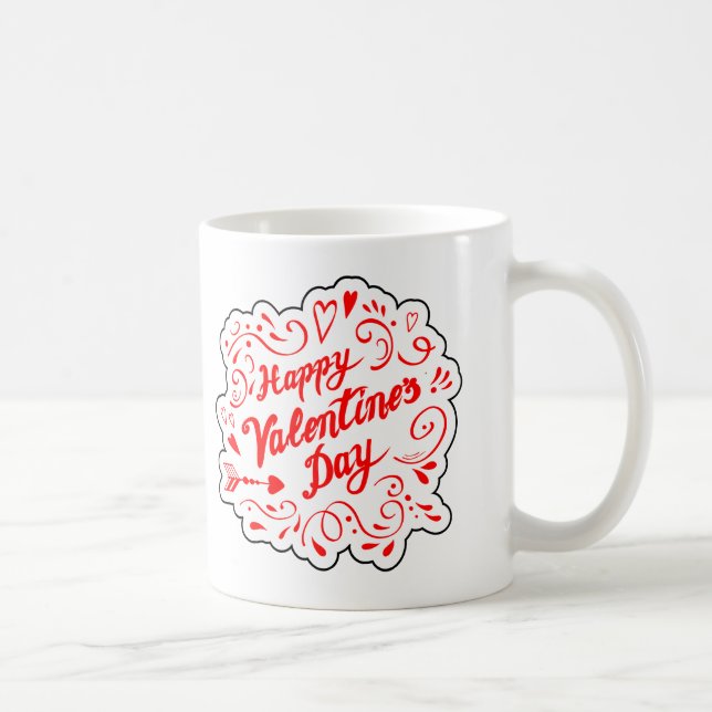 Red Swirly Valentine's Day Graphic Coffee Mug (Right)