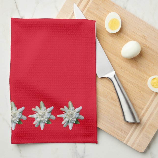 Red Swiss Towel Switzerland Edelweiss flowers (Quarter Fold)