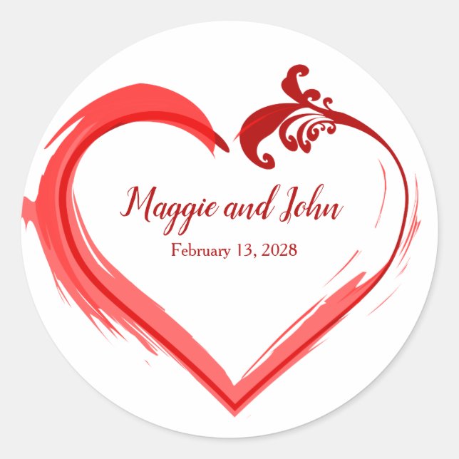 Red Swoosh Heart Personalised Stickers Seals (Front)