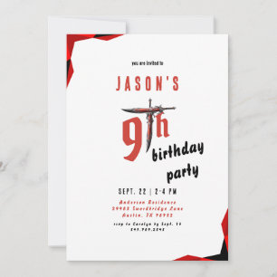 Red Sword Boy Birthday Party  Invitation