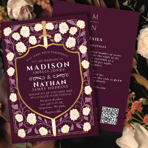 Red Sword Shield Fantasy Wedding QR Code Invitation