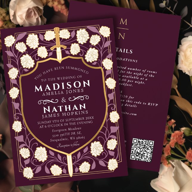 Red Sword Shield Fantasy Wedding QR Code Invitation (Creator Uploaded)