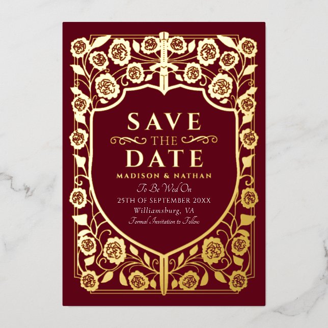 Red Sword Shield Mediaeval Monogram Save the Date (Front)