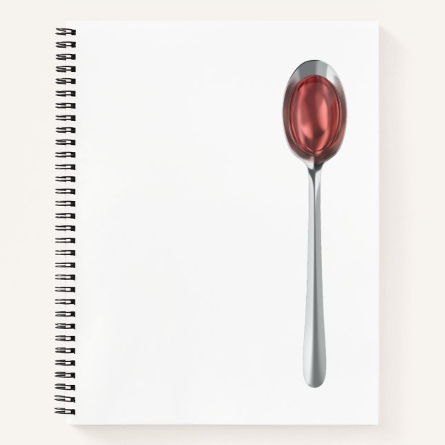 Red syrup in silver spoon notebook (Front)