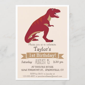 Red T-Rex Dinosaur Kid's Birthday Party Invitation