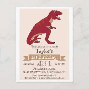 Red T-Rex Dinosaur Kid's Birthday Party Invitation