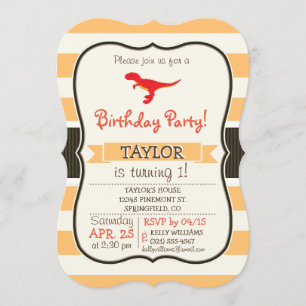 Red T-Rex Dinosaur; Orange Stripes Invitation