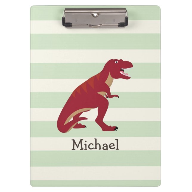 Red T-Rex on Pastel Green Stripes Clipboard (Front)