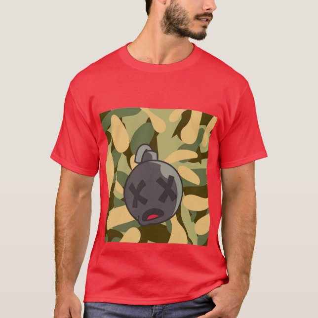 Red T-Shirt Army Fatigue Pattern Front & Centre (Front)