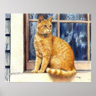 Red Tabby Cat In Window Poster Print