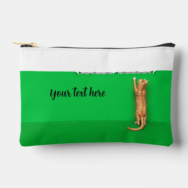 Red tabby cat rips paper serving tray accessory pouch (Front)