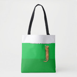 Red tabby cat rips paper serving tray tote bag