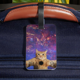 Red Tabby Cat Taking a Selfie in Space Luggage Tag