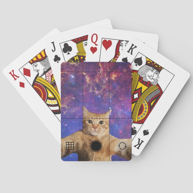 Red Tabby Cat Taking a Selfie in Space Playing Cards (Back)