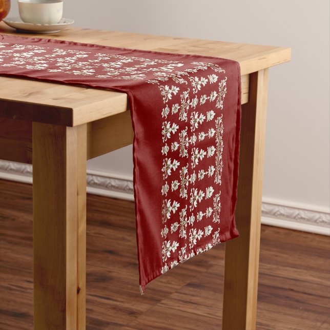 Red Table Runner with Elegant White Centre Design (In Situ)