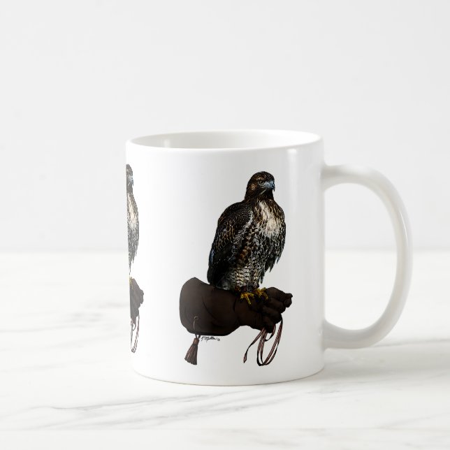 Red-tail Hawk on Glove Coffee Mug (Right)