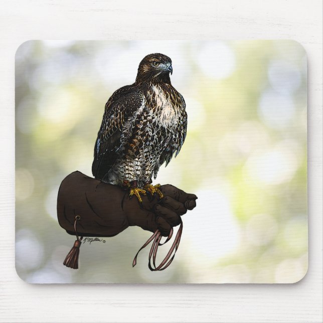 Red-tail Hawk on Glove Mouse Mat (Front)