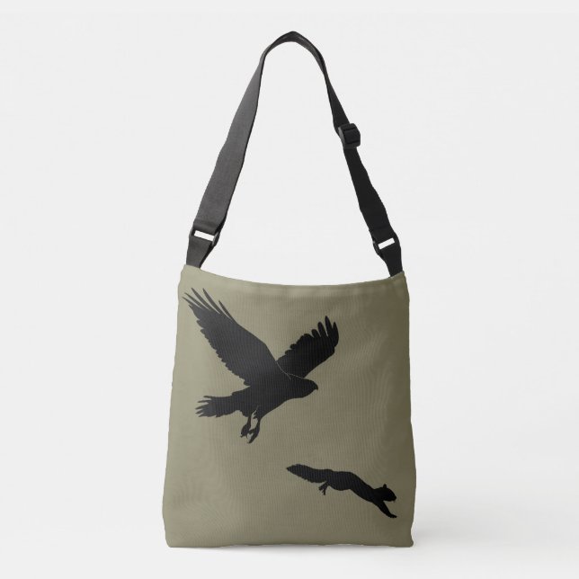Red tail on squirrel silouette crossbody bag (Front)