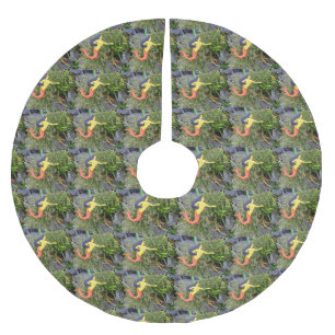 red-tail sirena mermaids on red and green brushed polyester tree skirt