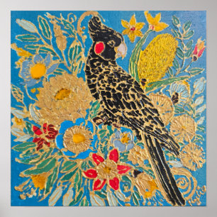 Red-Tailed Black Cockatoo – Australian Botanical Poster