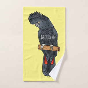 Red-tailed black cockatoo bird cartoon bath towel set