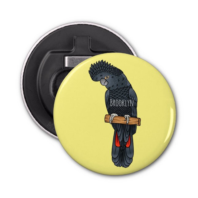 Red-tailed black cockatoo bird cartoon bottle opener (Front)
