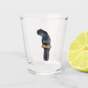 Red-tailed black cockatoo bird cartoon  shot glass