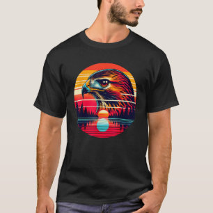 Red tailed Hawk Bird Sunset Retro Style Safari Vin T-Shirt