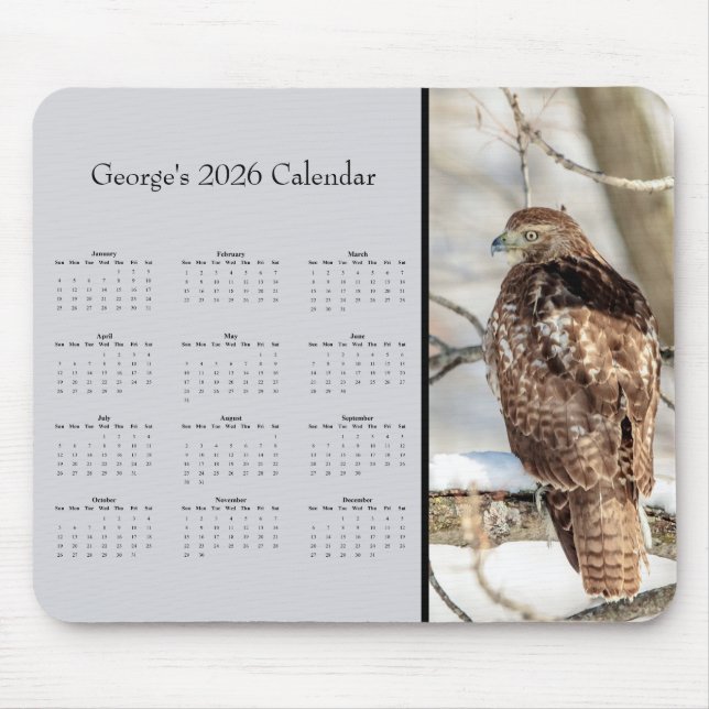 Red-tailed Hawk: Customize full year 2026 calendar Mouse Mat (Front)