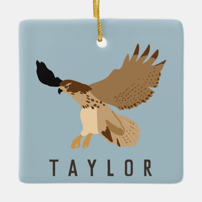 Red-Tailed Hawk in Flight Personalised Ceramic Ornament (Front)