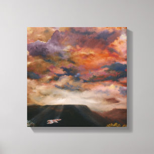 Red-Tailed Hawk over mesas wrapped canvas print