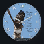 Red-Tailed Hawk Raptor Inspirational Quote Large Clock<br><div class="desc">This clock features an amazing wildlife photo of a red-tailed hawk perched on the peak of a roof with its wings lifted high above it's head preparing to take off,  with an inspirational quote reading: Give your Heart Wings and Every Dream will Take Flight.</div>