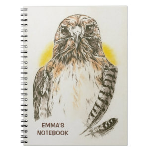 Red Tailed Hawk with Feathers Art Notebook