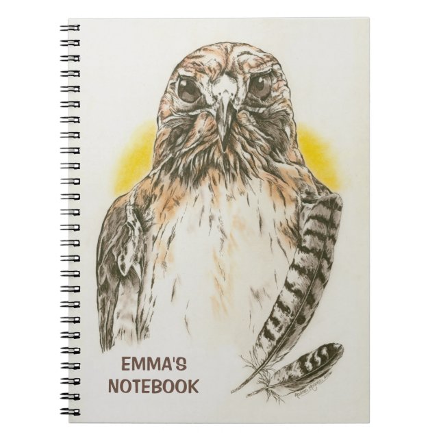 Red Tailed Hawk with Feathers Art Notebook (Front)