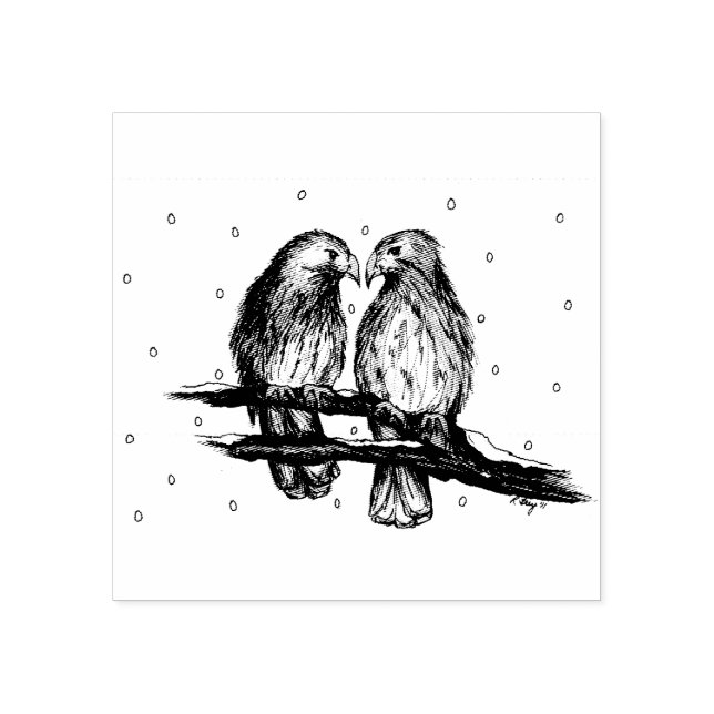 Red Tailed Hawks in Snow Love Bird Birds Stamp (Imprint)