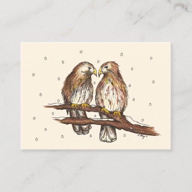 Red-Tailed Hawks Love Bird Watching Snow Winter Business Card (Front)