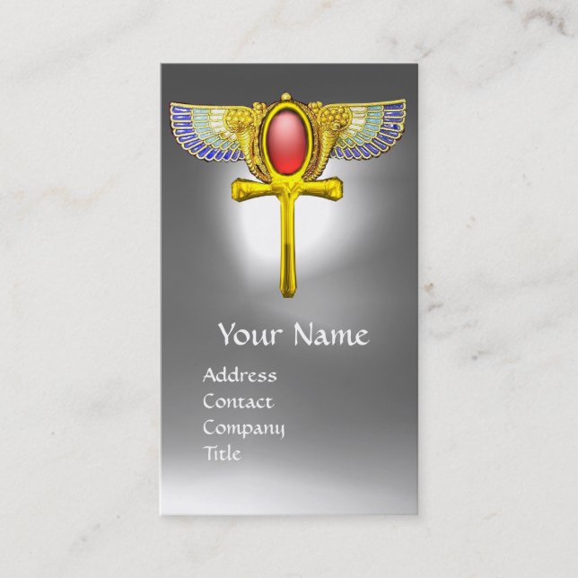 RED TALISMAN EGYPTIAN WINGED ANKH AND CORNUCOPIA BUSINESS CARD (Front)