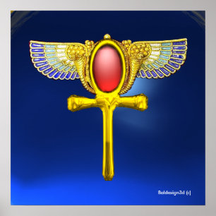 RED TALISMAN/EGYPTIAN WINGED ANKH,CORNUCOPIA Blue Poster