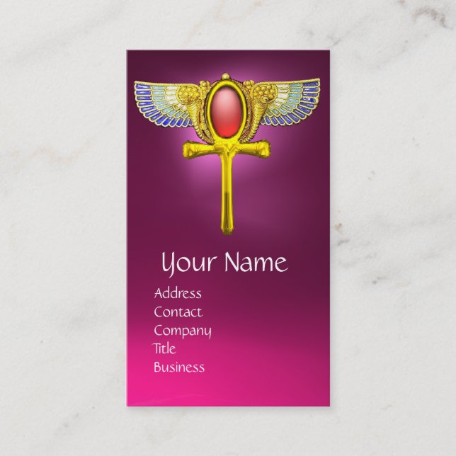 RED TALISMAN/EGYPTIAN WINGED ANKH CORNUCOPIA Pink Business Card (Front)