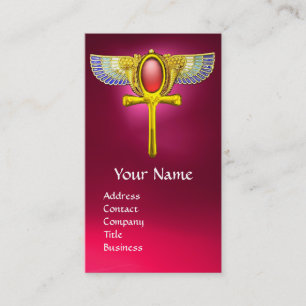 RED TALISMAN/EGYPTIAN WINGED ANKH CORNUCOPIA Pink Business Card