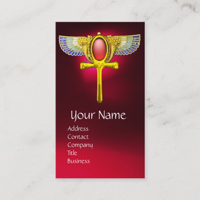 RED TALISMAN/ EGYPTIAN WINGED ANKH WITH CORNUCOPIA BUSINESS CARD (Front)
