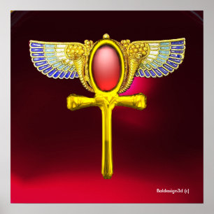 RED TALISMAN/ EGYPTIAN WINGED ANKH WITH CORNUCOPIA POSTER