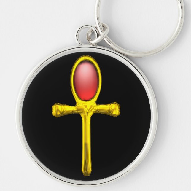 RED TALISMAN,GOLD ANKH Eternal Life Symbol Key Ring (Front)