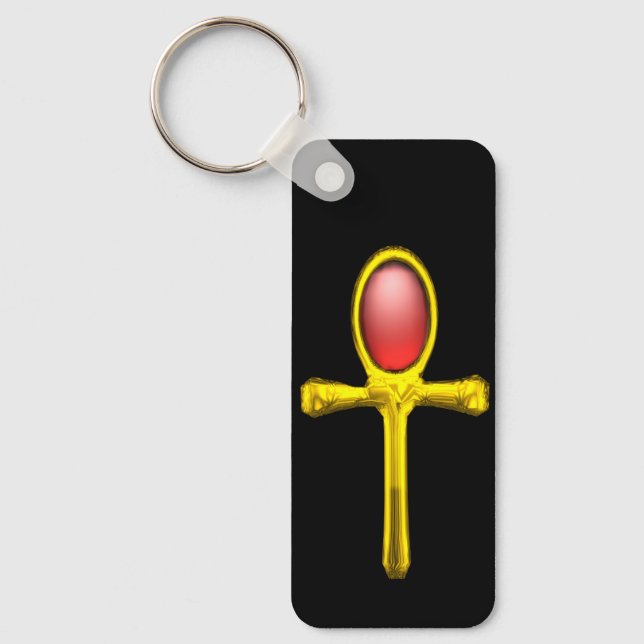 RED TALISMAN,GOLD ANKH Eternal Life Symbol  Key Ring (Front)