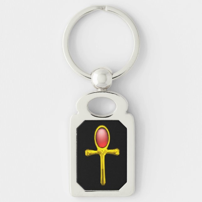 RED TALISMAN,GOLD ANKH Eternal Life Symbol Key Ring (Front)