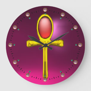 RED TALISMAN , Pink Fuchsia Ruby Large Clock