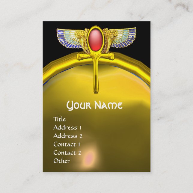 RED TALISMAN/ WINGED SCARAB ANKH AND CORNUCOPIA BUSINESS CARD (Front)