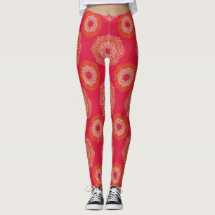 Red Tan Abstract Mandala Leggings
