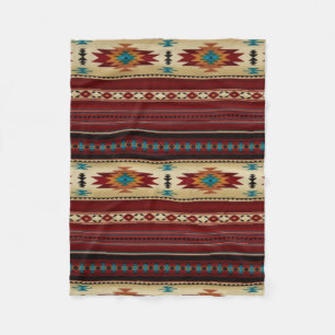 RED/TAN Aztec Print Fleece Blanket