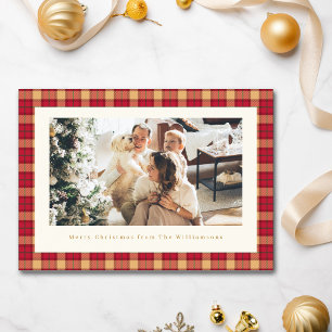 Red Tan Classic Tartan Plaid Photo Christmas Holiday Card